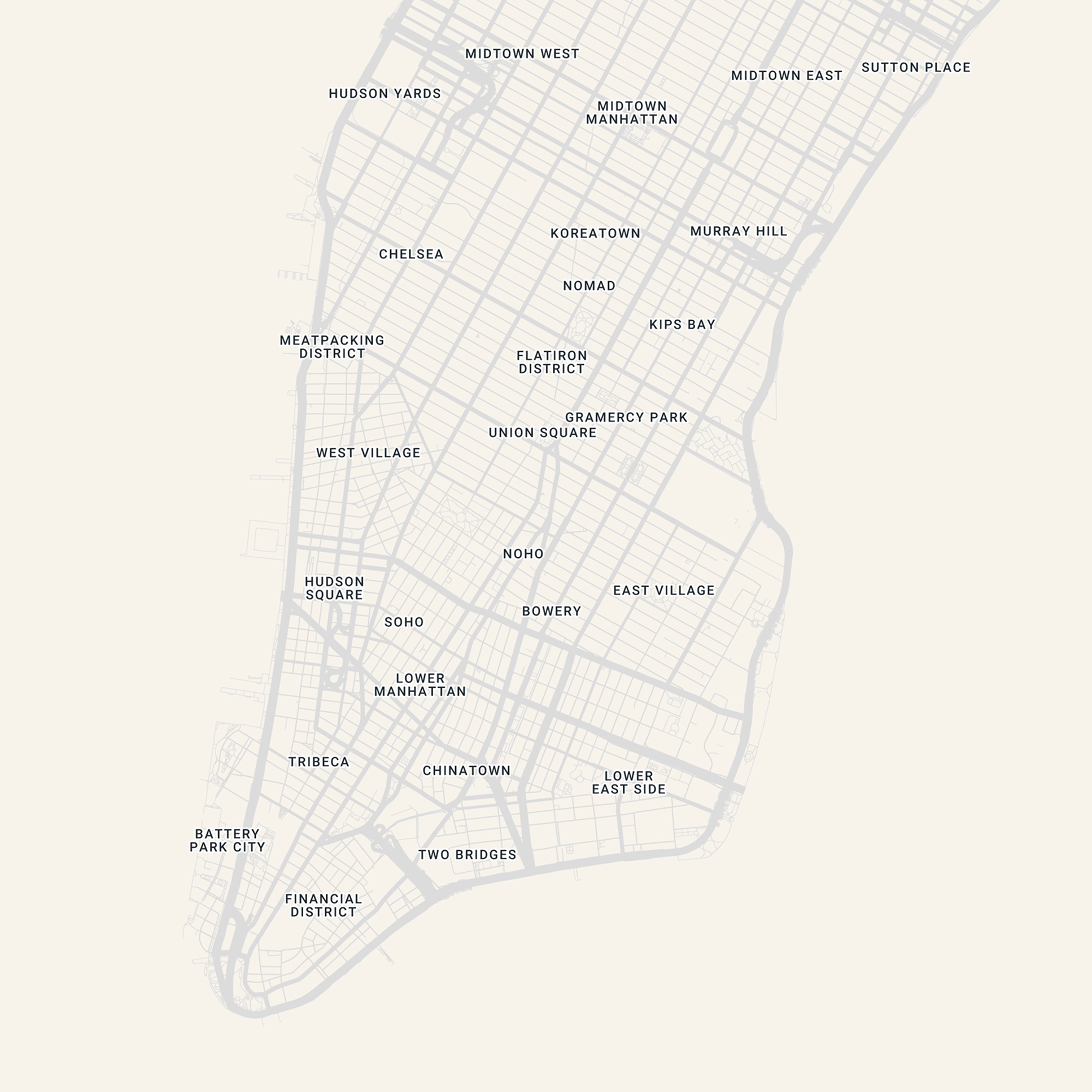 Map of downtown Manhattan marking Boatman Media at 77 5th Avenue, one block west of Union Square